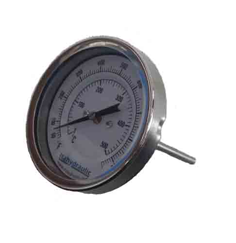 TERMOMETRO BIMETALICO 75MM DIAL_ 1-2 NPT 0 A 150C_ ATRAS_ BULBO 6.3MM X 100MM