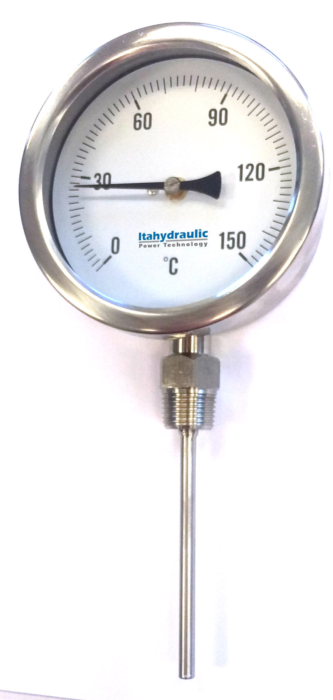 TERMOMETRO BIMETALICO 75MM DIAL_ 1-2 NPT 0 A 150C_ ABAJO_ BULBO 6.3MM X 150MM